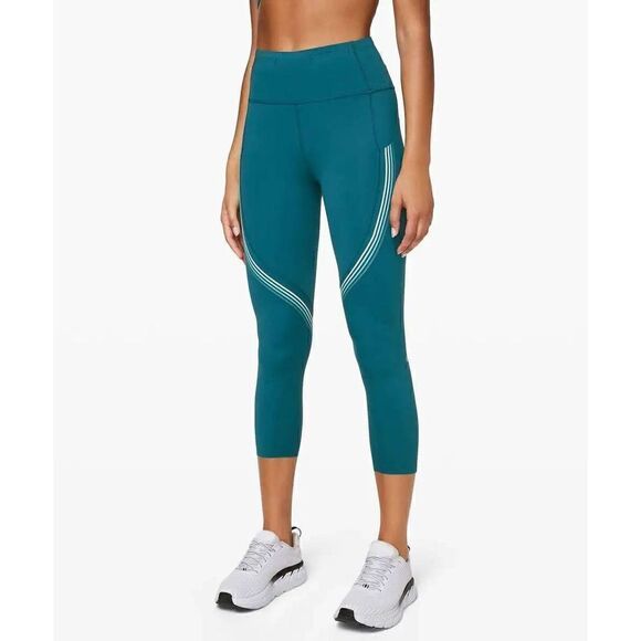 Lululemon Speed Limit Crop 23" Size 8 Yoga Run Legging Side Pockets Bermuda Teal - Picture 2 of 7